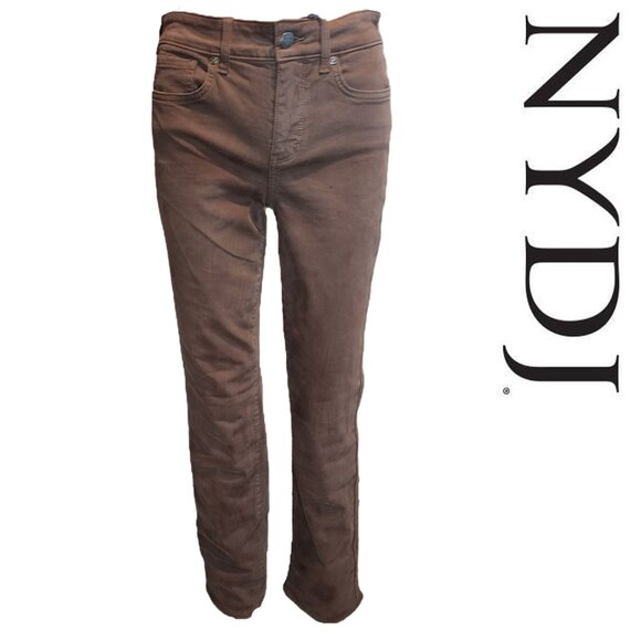NYDJ Marilyn Straight Denim Jeans NWT Brown Size 0 discoloration on leg - Picture 1 of 14